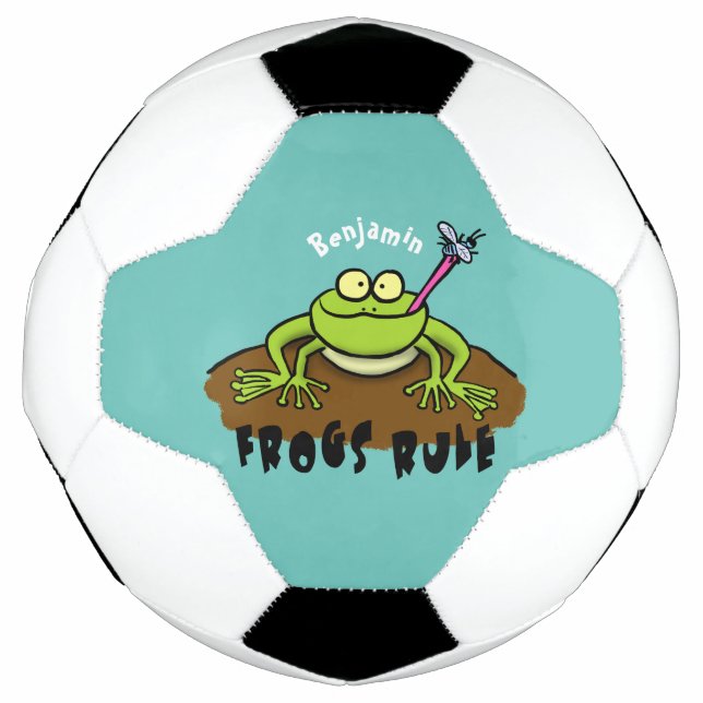 Frogs rule funny green frog cartoon soccer ball (Front)