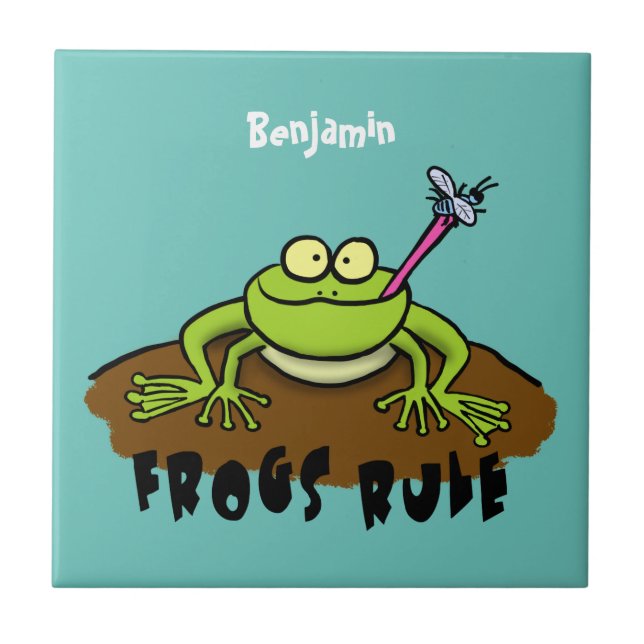 Frogs rule funny green frog cartoon tile (Front)