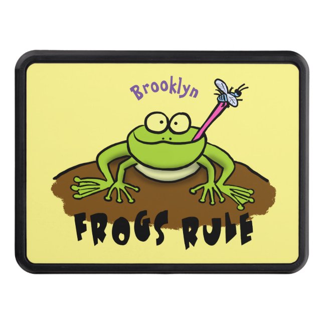 Frogs rule funny green frog cartoon trailer hitch cover (Front)