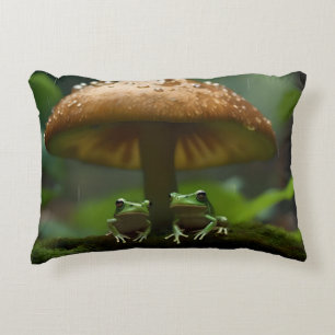 Frogs Sheltering Under Mushroom From Rain, Accent Pillow