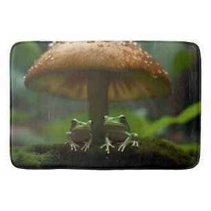 Frogs Sheltering Under Mushroom From Rain, Bath Mat