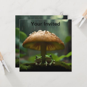 Frogs Sheltering Under Mushroom From Rain, Invitation