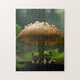 Frogs Sheltering Under Mushroom From Rain, Jigsaw Puzzle