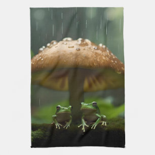 Frogs Sheltering Under Mushroom From Rain, Kitchen Towel