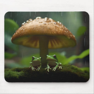 Frogs Sheltering Under Mushroom From Rain, Mouse Pad