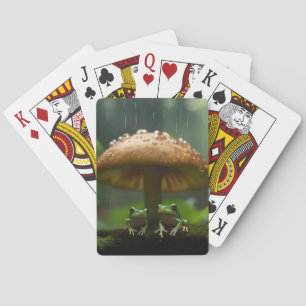 Frogs Sheltering Under Mushroom From Rain, Playing Cards
