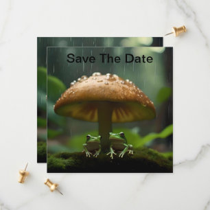 Frogs Sheltering Under Mushroom From Rain, Save The Date