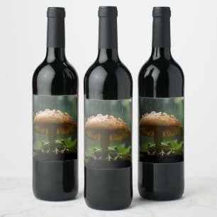 Frogs Sheltering Under Mushroom From Rain, Wine Label