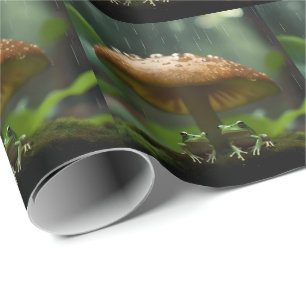 Frogs Sheltering Under Mushroom From Rain, Wrapping Paper