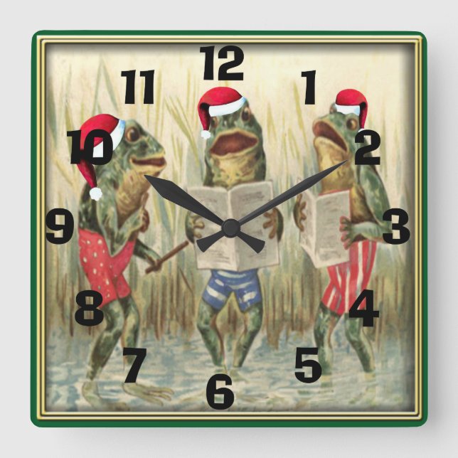 Frogs Singing Merry Christmas Square Wall Clock (Front)