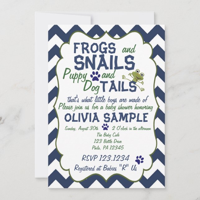 Frogs, Snails and Puppy  Baby Shower Invitation (Front)