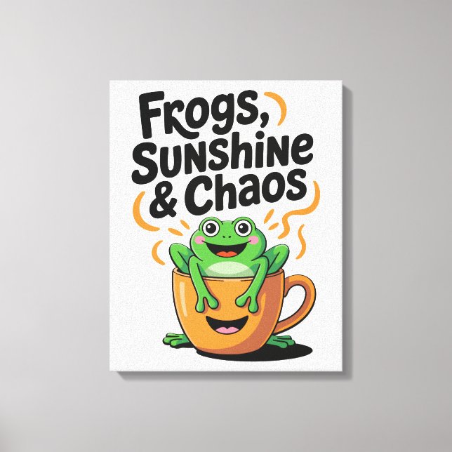 Frogs, Sunshine & Chaos – Cute Frog in Coffee Cup Canvas Print (Front)