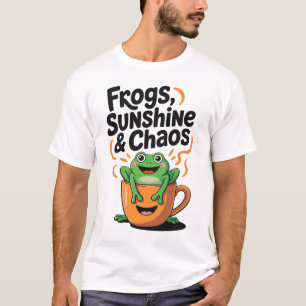 Frogs, Sunshine & Chaos – Cute Frog in Coffee Cup T-Shirt