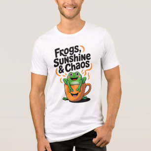 Frogs, Sunshine & Chaos – Cute Frog in Coffee Cup Tri-Blend Shirt