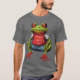 Frogs wears a t-shirt saying kiss me I might be