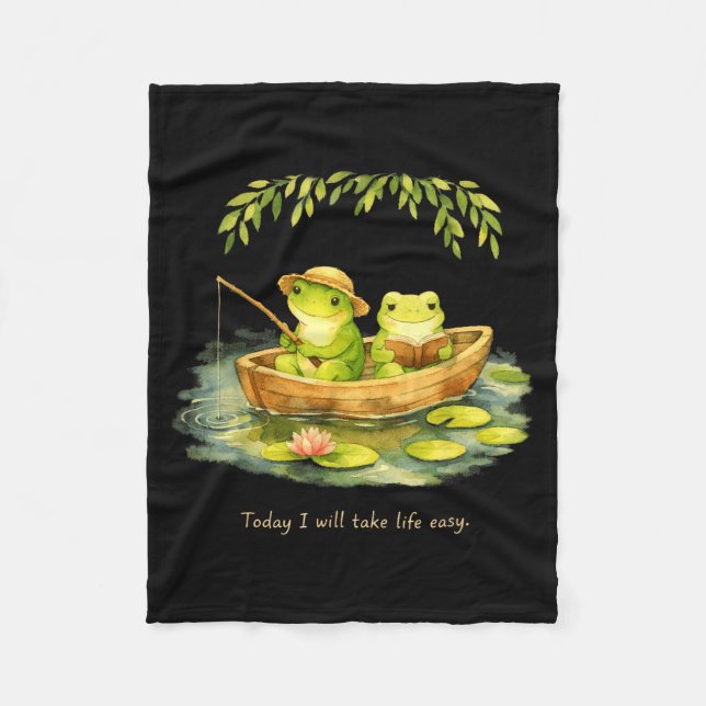 Frogs will take life easy peaceful weekend reading fleece blanket (Front)