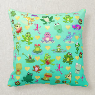 Frogs with Hearts Throw Pillow
