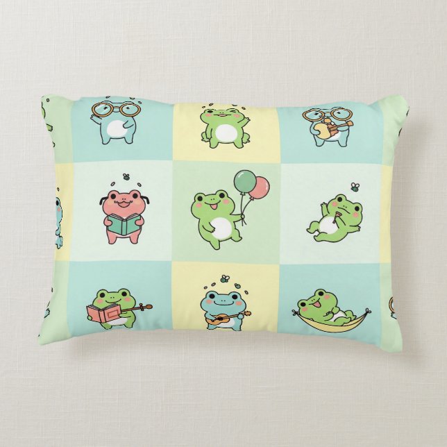 Frogs with Tiny Hobbies Accent Pillow (Back)