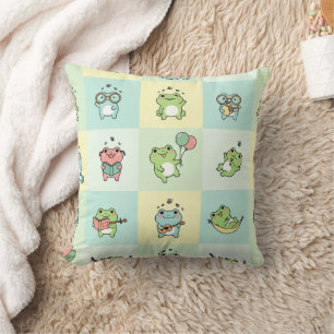 Frogs with Tiny Hobbies Throw Pillow