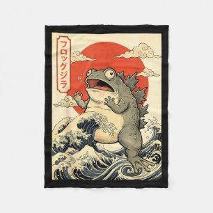 Frogzilla Japanese Art Funny Frog Meme Men Women Fleece Blanket