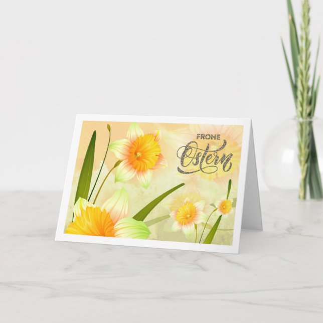 Frohe Ostern. Carte de Pâques Daffodique en allema (Devant)