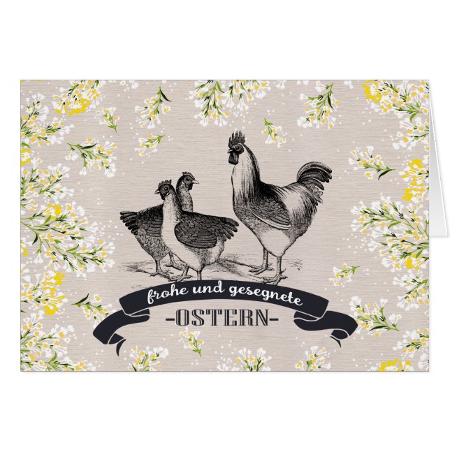 Frohe Ostern. Carte Pâques en allemand (Devant horizontal)