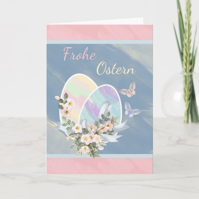 Frohe Ostern - German - Watercolour Easter Eggs Holiday Card (Front)