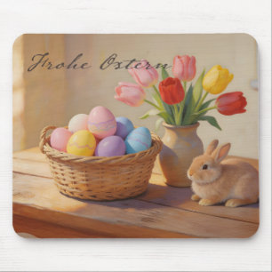 Frohe Ostern mit bunten Eiern und Tulpen Mouse Pad