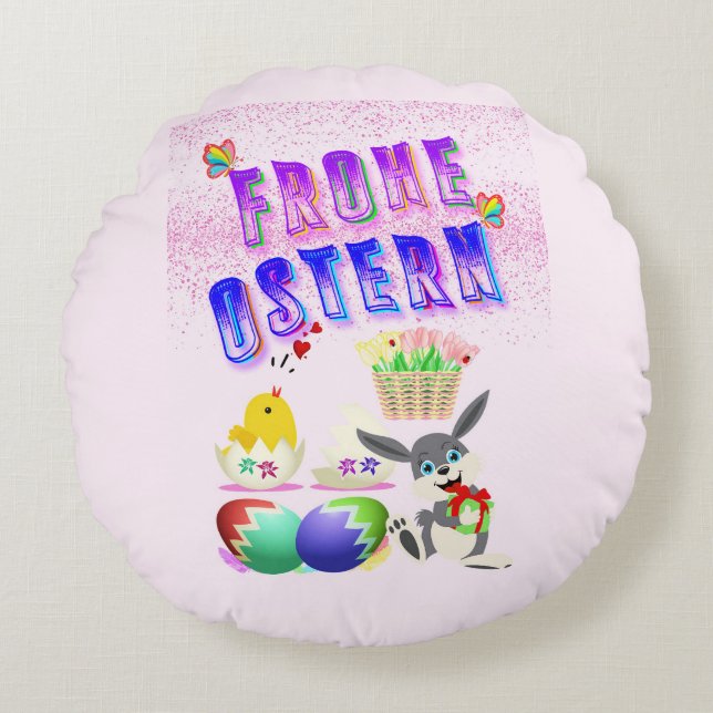 Frohe Ostern Round Pillow (Front)