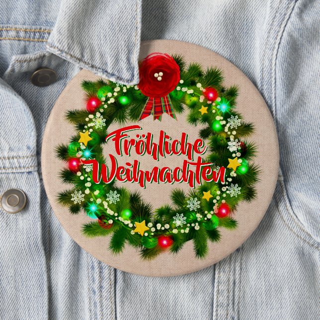 Frohe Weihnachten Abzeichen Christmas 6 Inch Round Button (In Situ)
