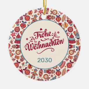 Frohe Weihnachten Folk Art Cream Custom Ceramic Or Ornament