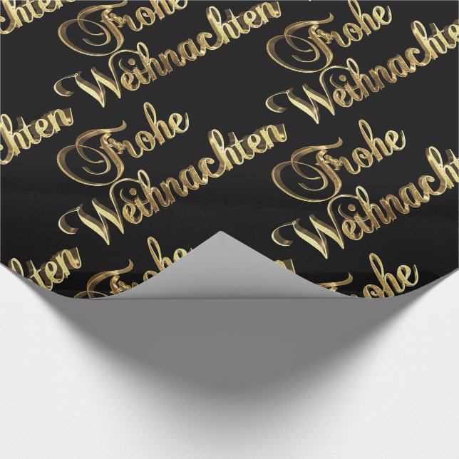 Frohe Weihnachten German Christmas Black and Gold Wrapping Paper (Corner)