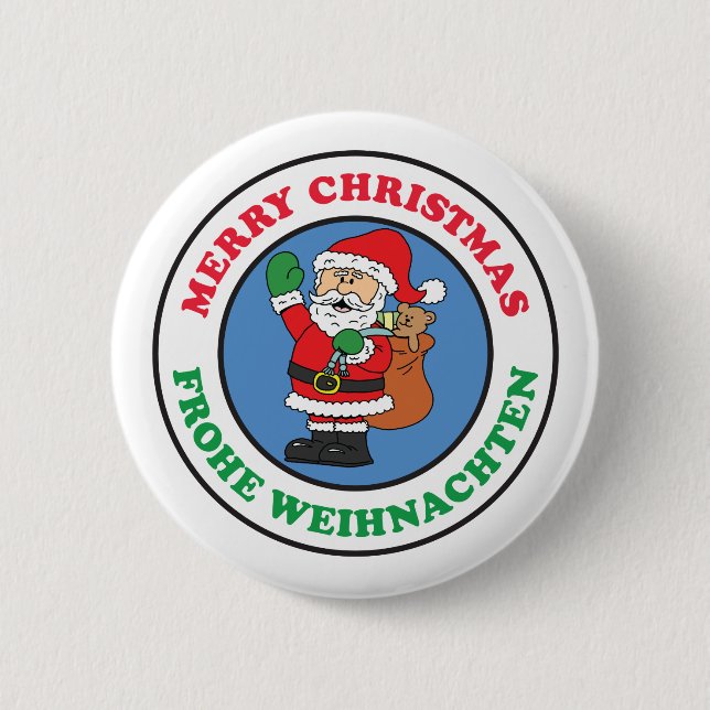 Frohe Weihnachten German Christmas Santa 2 Inch Round Button (Front)