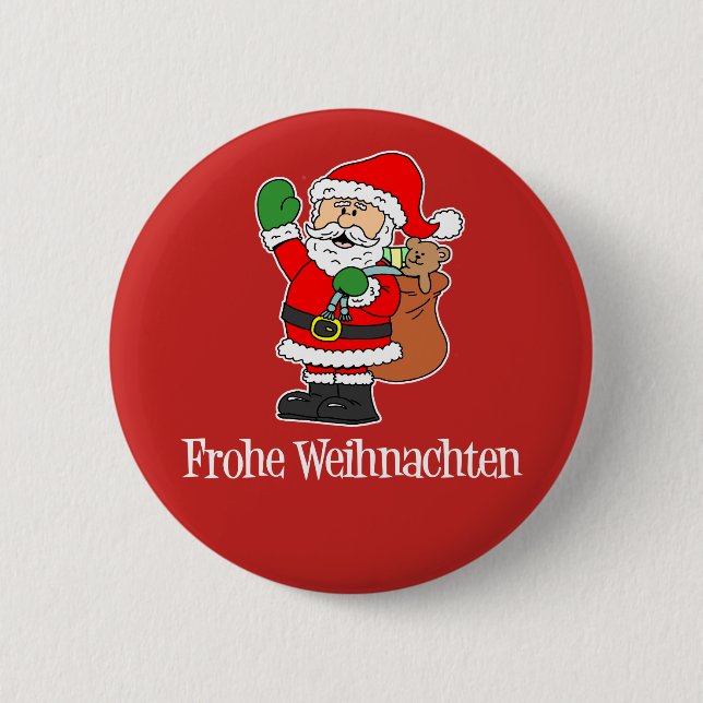 Frohe Weihnachten German Christmas Santa 2 Inch Round Button (Front)