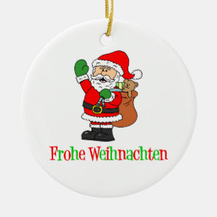 Frohe Weihnachten German Christmas Santa Ceramic Ornament