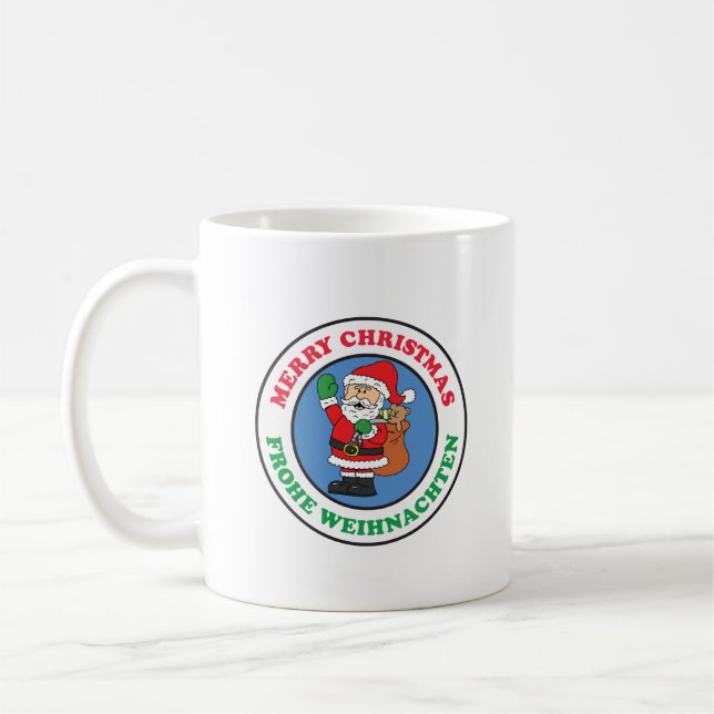 Frohe Weihnachten German Christmas Santa Coffee Mug (Left)