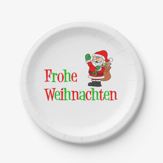 Frohe Weihnachten German Christmas Santa Paper Plate (Front)