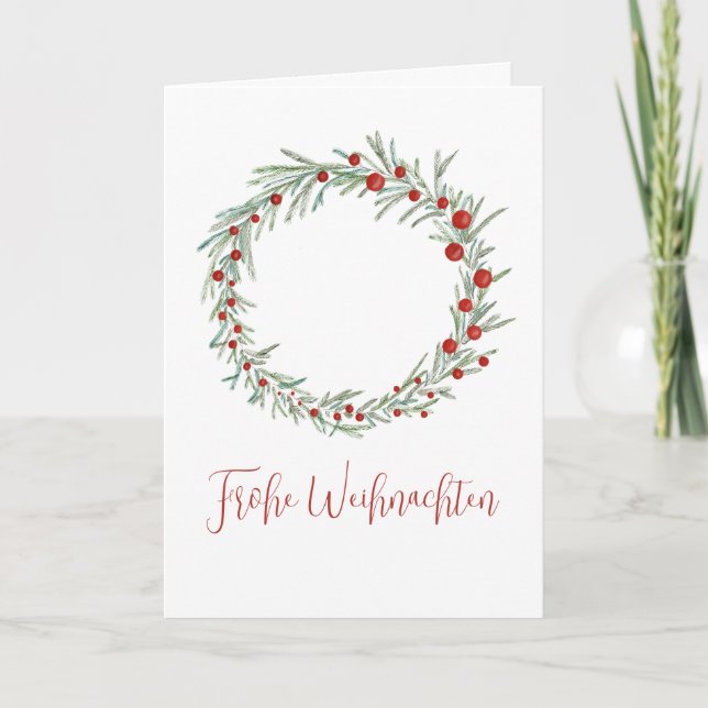 Frohe Weihnachten, German Christmas wreath  Holida Holiday Card (Front)