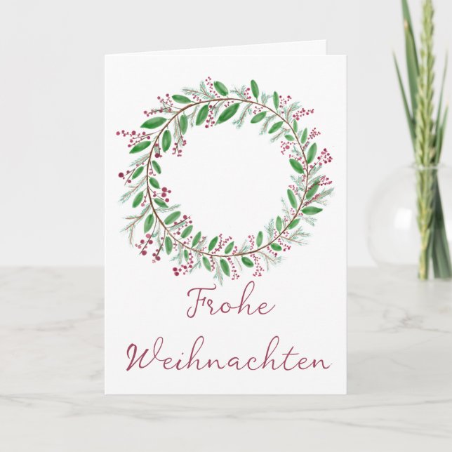 Frohe Weihnachten, German Christmas wreath   Holiday Card (Front)