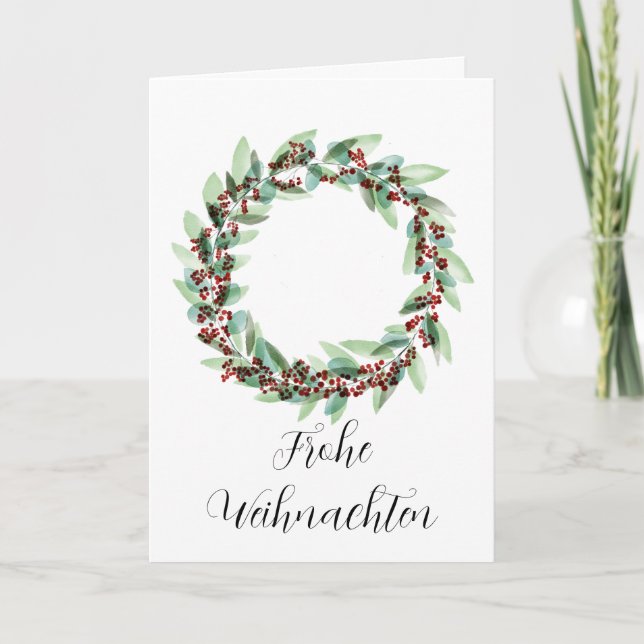 Frohe Weihnachten, German Christmas wreath  Holiday Card (Front)