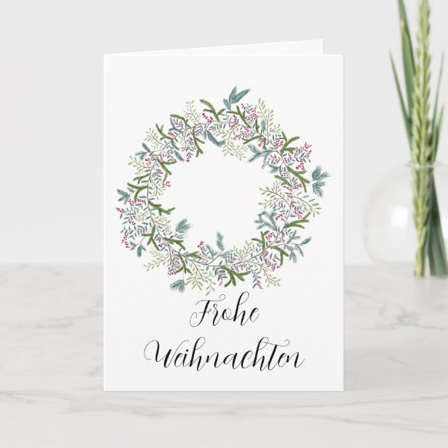 Frohe Weihnachten, German Christmas wreath  Holiday Card (Front)
