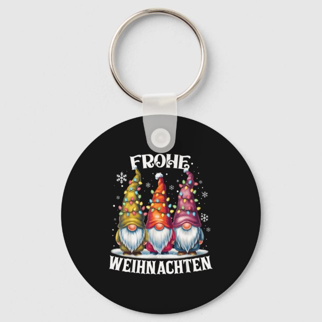Frohe Weihnachten German Gnome Christmas Decoratio Keychain (Front)