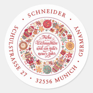 Frohe Weihnachten German Return Address Classic Round Sticker
