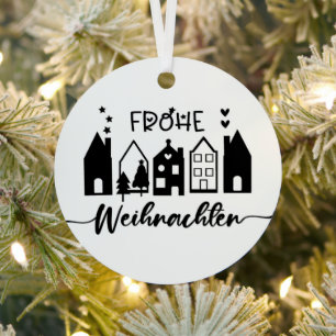 Frohe Weihnachten: German Village Metal Ornament