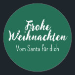 Frohe Weihnachten green Merry Christmas in German  Classic Round Sticker<br><div class="desc">Frohe Weihnachten green Merry Christmas in German</div>
