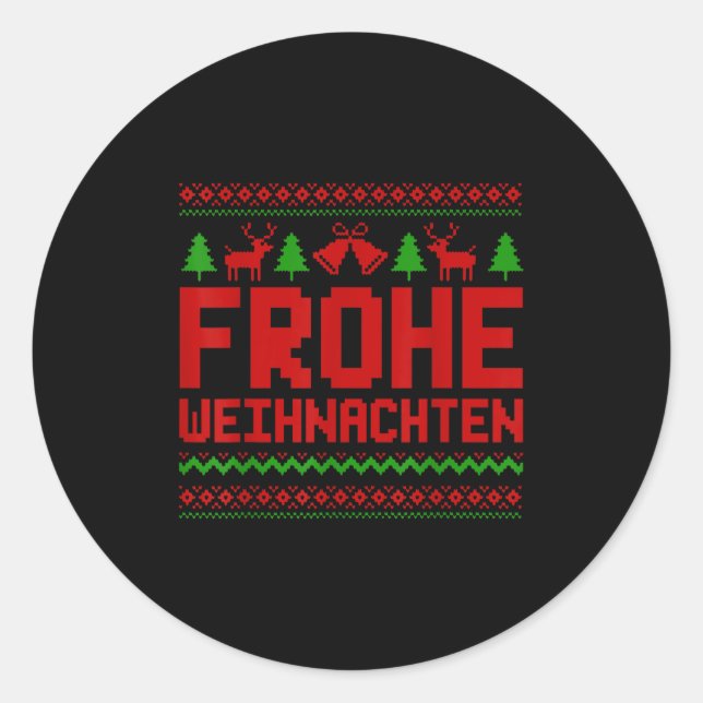 Frohe Weihnachten Merry Christmas In German Funny  Classic Round Sticker (Front)