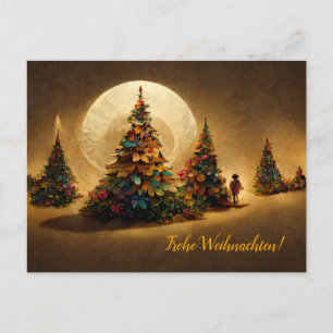 Frohe Weihnachten mit Weihnachtsbaum und Mond.  Postcard