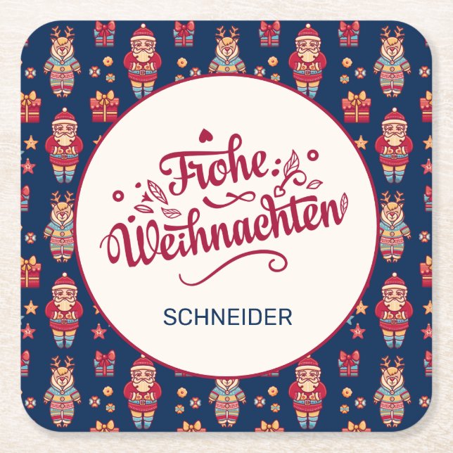Frohe Weihnachten Personalized Square Paper Coaster (Front)