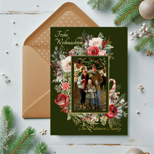 Frohe Weihnachten Photo Floral Foil German Foil Holiday Card