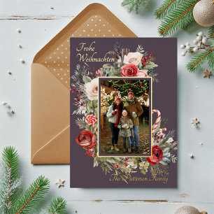 Frohe Weihnachten Photo Floral Foil German Holiday Card